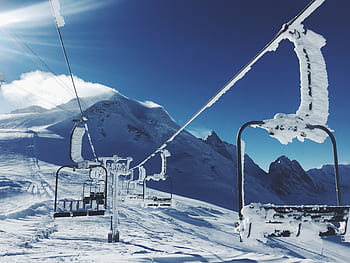 Telesiyej, kayak yapma, snowboard, dağlar, kar, soğuk, kış, gunes isigi, mavi, gökyüzü