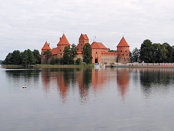 trakai, castle, brick, architecture, lake dusia, gateway, monument, monuments, island, water, defensive