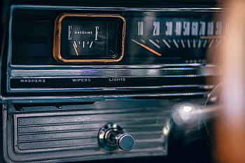 klassiker, svart, grå, bilinstrumentklyngepanel, bil, dashbord, elektronikk, speedometer, drivstoffmåler, reise, transport