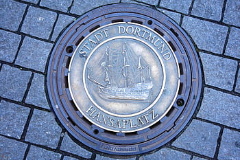 gully, lid, city, dortmund, brass, gullideckel, metal, drain, manhole covers