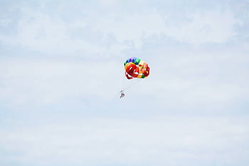 multicolored, parachute, blue, sky, colorful, clouds, people, fly, parasailing, adventure, flying