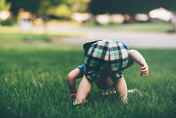 boy, stepping, grass, people, kid, child, play, green, nature, one boy only, children only