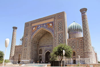 Uzbekistán, mešita, samarkand, registran, registan square, modrý kapitál, modrý čtverec, cizí země, zámoří, střední Asie, cestovat