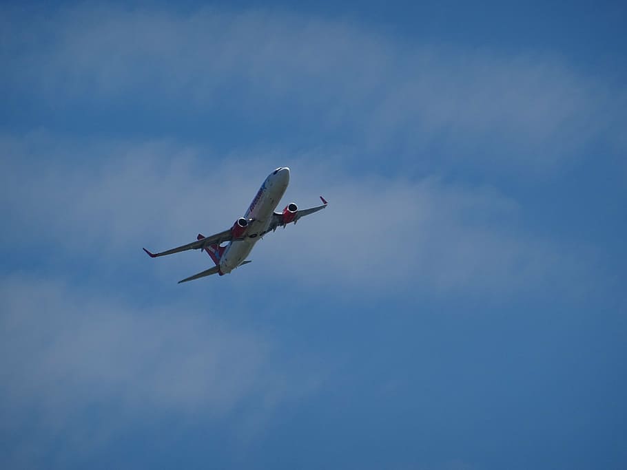 aircraft, start, departure, clouds, sky, passenger machine, wing, engine, take off, fly, travel