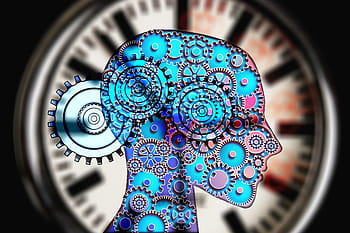 man, shaped, gears illustration, movement, work, clock, gears, face, head, time, time of