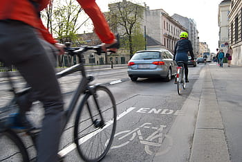 Due, ciclista, strada, giorno, ciclisti, pista ciclabile, traffico, bicicletta, guidare, umano, ruota