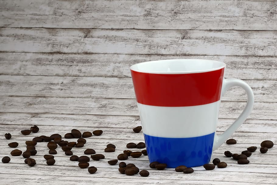 coffee, coffee beans, coffee cup, netherlands, holland, porcelain, beans, flag, delicious, enjoy, benefit from