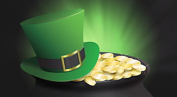 grüner Hut, St. Patrick's Day, Zylinder, Topf voll Gold, Kessel, Kobold, irisch, Glück, Feier, Grün, Münzen