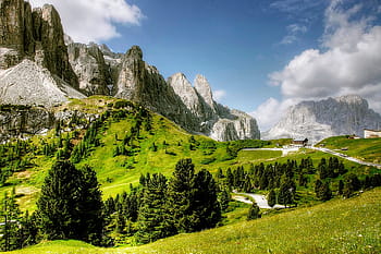 gunung pada siang hari, Dolomites, Val Gardena, Alam, pemandangan, tyrol selatan, pegunungan, alpine, italia, awan, padang rumput