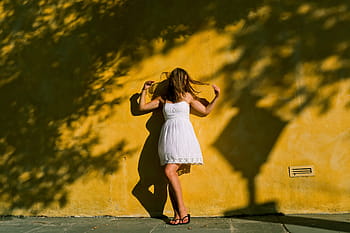 woman, standing, wearing, white, dress, people, girl, women, outdoors, females, one Person
