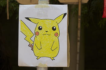 pokemon pikachu painting, Pokemon, Pikachu, Cartoon, pokemon, pikachu, animal representation, yellow, day, close-up, outdoors