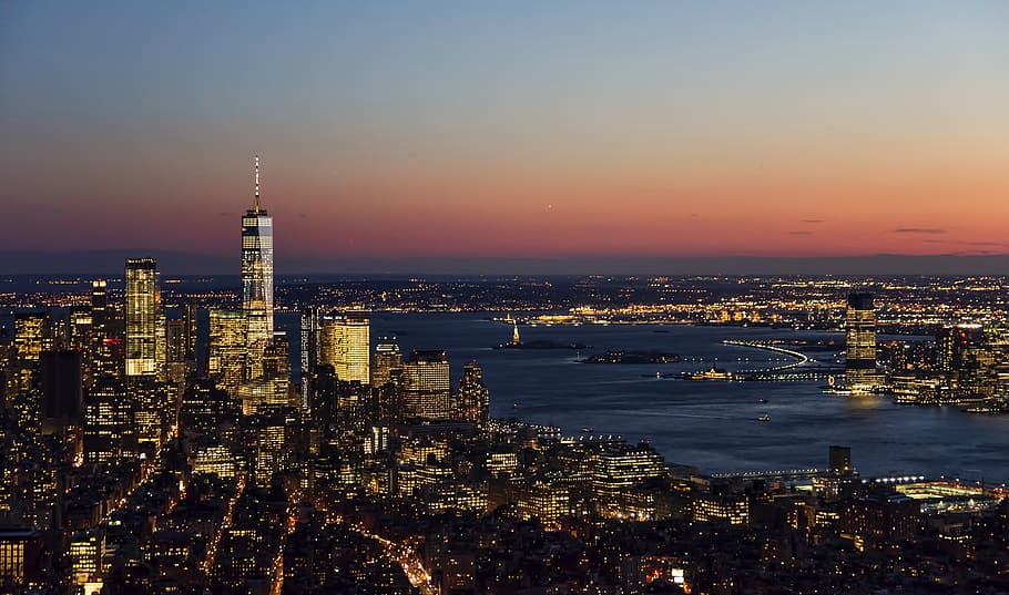 panoramatický, město, panoráma města, panoráma, cestovat, New York, nyc, Manhattan, noc, nebe, mrakodrap