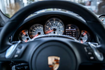 Černá, volant Porsche, panel přístrojového panelu, porsche, turbo s, 911, zuffenhausen, kokpitu, volant, porsche 911, auto