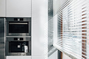 abu-abu, putih, modern, kontemporer, gaya, desain, dapur, metalik, oven, lemari es, interior