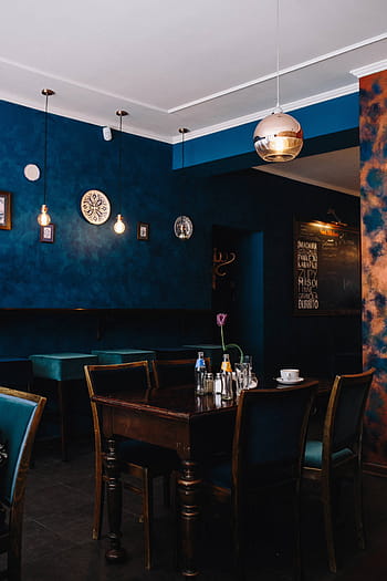 moderna, restaurante, Interior, mobília, café, azul, bar, azul escuro, mesa, dentro de casa, luxo