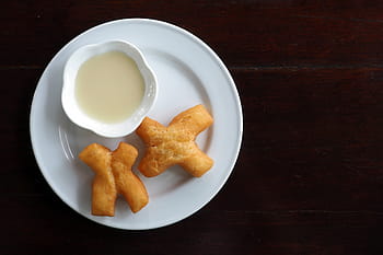 Breakfast, Pair, patongko, white plate, sweets, sweetened condensed milk, patongko sweetened condensed milk, fry, food and drink, prepared potato, food