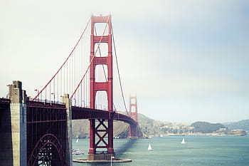 zlatý, hradlový most, San Francisco Kalifornie, brána, Golden Gate Bridge, Červené, architektura, voda, plachetnice, pobřeží, hory