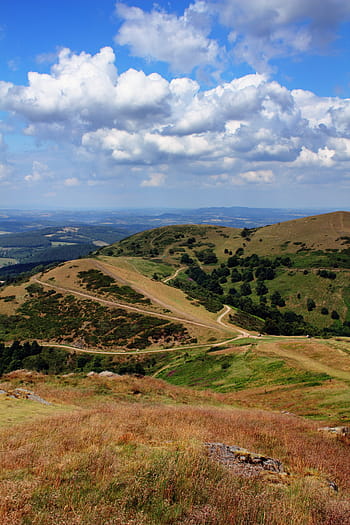 Malvern, colline, paesaggio, Inghilterra, malvern, colline, cielo, UK, rurale, Worcestershire, erba, campagna