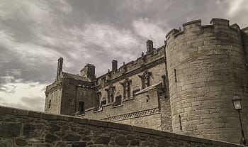 Šedá, beton, hrad, zataženo, nebe, během dne, hnusný hrad, Skotsko, Stirling, cimbuří, zeď