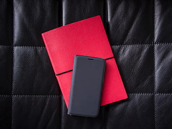 Černá, chytrý telefon, flip, případ, horní, Červené, soubor, složku, kůže, telefon, notebook