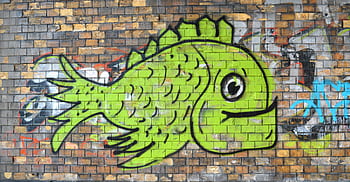 mattoni, strada, arte, dipingere, aerografato, pesce, città, costruzione, urbano, artista, parete