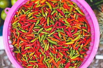 košík chilis, košík, chilis, chilli, zelená, horký, přísada, přísad, jalapeno, pepř, Červené