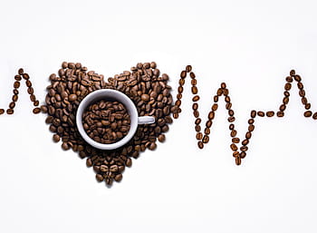 biji kopi, terbentuk, bentuk, jantung, detak, putih, keramik, mug, cangkir kopi, kopi, cangkir
