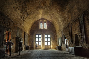 insanlar, ayakta, içeride, oda, Château de beynac, kale, iç, mimari, Ortaçağ, bina, tarihi