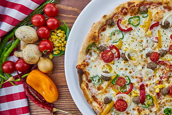 pizza on plate, pizza, margarita, dough, baked, hot, mushroom, tomato, pepper, egypt, onion