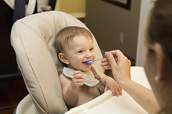 baby, sitting, white, high, chair, Eating, Firsts, Food, Child, childhood, toddler