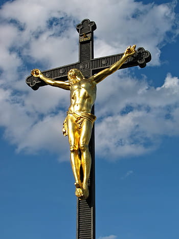socha zlata ukřižování, během dne, Ježíš Kristus, křesťanství, katolík, Ježíš, Kristus, kostel, přejít, krucifix, ukřižování