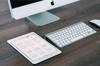ασημί imac, μήλο, ασύρματος, πληκτρολόγιο, imac, ποντίκι, καφέ, ξύλινος, επιφάνεια, Μακ, υπολογιστή