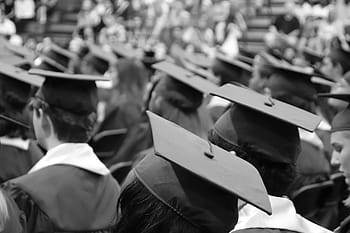 grayscale photo, student, wearing, academic, gowns, graduation cap, graduation, cap, achievement, education, school