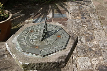 gray sundial, sun dial, sun, dial, clock, sundial, time, shadow, stone, antique, metal