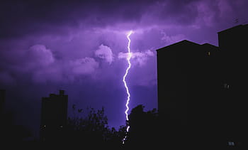 silhouette, edifici, fulmine, cielo nuvoloso, illuminazione, viola, pioggia, cielo, tempesta, temporale, notte