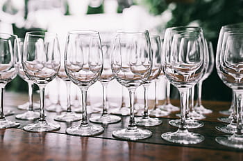 taças de vinho vazias, Vazio, taças de vinho, vidro, taça de vinho, festa, muitos, óculos, acessórios para casa, copo de vinho, mesa