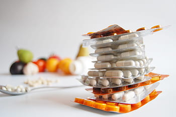 blanc, Orange, médicaments blister, empilés, santé, guérir, vitamines, comprimés, la maladie, pharmacie, la pilule