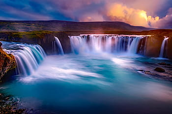 lasso di tempo, cascate, gooafoss, Islanda, cascata, canyon, fiordo, fiume, acqua, cielo, nuvole