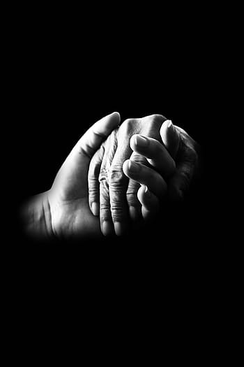grayscale photo, two, hands, holding, compassion, help, old, care, support, assistance, empathy