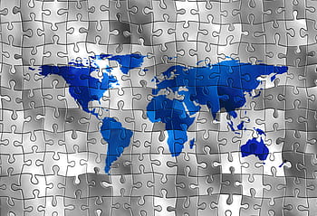modrý, šedá, svět mapa puzzle kus, kontinentech, hádanka, svět, Země, globální, globalizace, mezinárodní, celosvětově