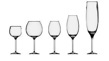 fünf verschiedene Weinglas, Weinglas, Wein