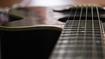 shallow, focus photography, brown, black, acoustic, Guitar, Pin, Music, Musician, Guitarist, instrument