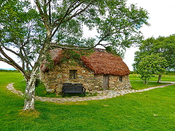 brick house, forest, farm house, shack, cabin, rustic, rural, farm, scenic, landscape, barn