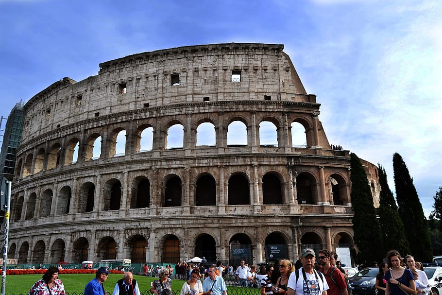 people, standing, colosseum, rome, italy