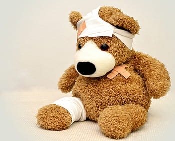 braun, verletzt, Bär, Plüsch-, Spielzeug, Teddy, Teddybär, Verband, krank, ausgestopftes Tier, Verbesserung