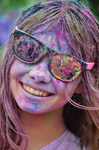 donna, assortito, colori a colori, viso, ragazza, colorato, contento, freddo, persona, che ride, divertente