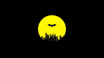 batman logo, Bat-man, město Gotham, noc, opatrovníka, Temný rytíř, žlutá, světla města, noční tapeta, tapety na plochu, měsíc