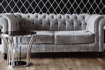 gris, sofá, computadora portátil, revista, elegante, iPhone, muebles, estilo, silla, sillón, en el interior