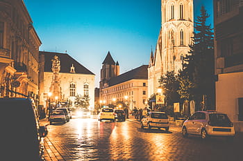 jalan terburu-buru, malam, Rush, Jalan-jalan, Budapest, Hongaria, di Malam hari, arsitektur, bangunan, mobil, kota