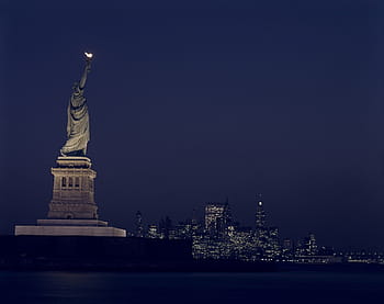 socha, svoboda, v noci, socha svobody, noc, světla, mezník, New York, Amerika, památník, dom